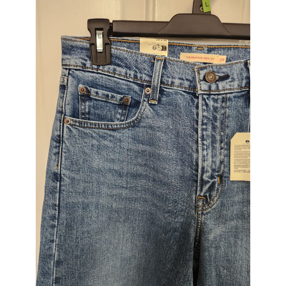 Levi's Blue 728 High-Rise Wide Straight Leg Jeans Size 29 - Picture 4 of 11
